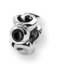 Black CZ, Three-Stone Charm in Silver for 3mm Charm Bracelets