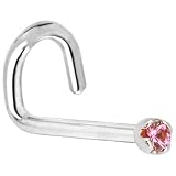Solid 18KT White Gold 1.5mm Genuine Pink Sapphire Left Nostril Screw- 20 Gauge