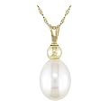 14K Yellow Gold Rice Pearl Pendant Necklace