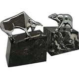 Brass Bull & Bear Marble Bookends, Chrome Plated