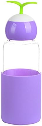 ZHNONE Portable&amp;Leak Proof Bean Sprout Head Glass Water Bottle for Healthy Drinking with Cute Silicone Sleeve-(Purple,10 ounce)