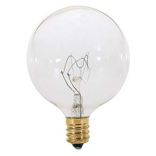 25-watt G16.5 clear globe candelabra base