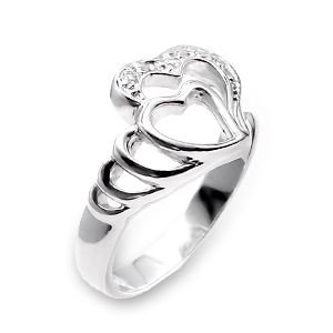 Bague femme Love Band solitaire coeur - Argent fin 925/1000 - Oxyde de zirconium imitation diamant