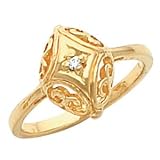 14k Yellow Gold Vintage Style Domed Filigree .02ct Diamond Ring, Sz 4