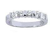 Women's 5 Stone Diamond Ring in Round Cut Diamonds Bar Setting ( 1.00 Total Carat Weight | FG-VS Quality | 14k White Gold ) Finger Size -