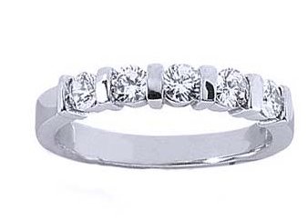 Women's 5 Stone Diamond Ring in Round Cut Diamonds Bar Setting ( 1.00 Total Carat Weight | FG-VS Quality | 14k White Gold ) Finger Size -