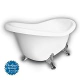 American Bath Factory B1-1600-WW-DM3-M2-25-CH-C1-LH Princess Slipper Clawfoot Bathtub in White, Paw