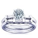 0.82 Carat F/SI2 Round Diamond Matched Wedding Set with BG Side Stones in 18K White Gold