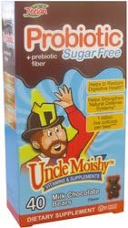 Uncle Moishy Probiotic 1 Billion + Prebiotic Fiber Chewable Milk Chocolate Sugar Free Dairy Cholov Yisroel - 40 Bears