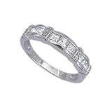 .925 Sterling Silver Promise Ring With Princess Cut Cubic Zirconias in Channel Setting