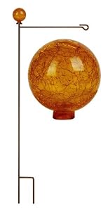 Bronze Garden Stand with an Amber Glass Ball Topper