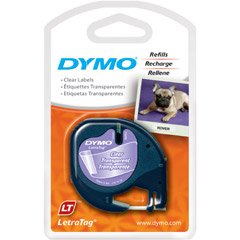 DYMO Labeling Tape, LetraTag Labelers, Plastic, 1/2"x13', Black on Clear
