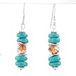 Turquoise Gemstone and Swarovski Crystal Bead Dangle Earrings with Sterling Silver Discs, #8167