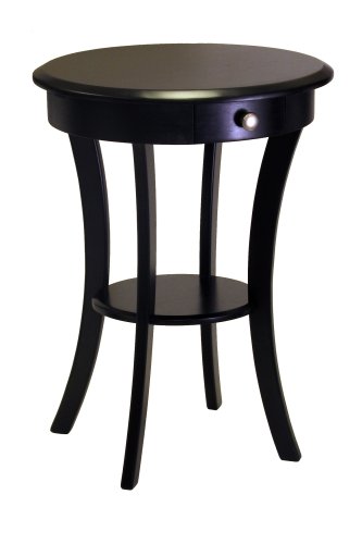 Winsome Wood Round Table with Drawer and Shelf, Black