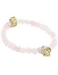 King Baby 6mm Rose Quartz Bead Bracelet with 18K Vermeil Skull with Cubic-Zirconia Eyes