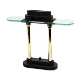 Ledu Corp Halogen Desk Lamp, Black/Brass Base, Glass Shade, 15 High