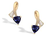 14K Yellow Gold Trillion Created Sapphire and Diamond Ribbon Earrings