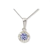9ct White Gold Diamond And Tanzanite Round Pendant With 18 Chain