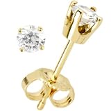 Solid 14KT Yellow Gold Genuine DIAMOND Stud Earrings (.33 cttw, H-I Color, I2 Clarity)