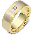 7.5mm Princess Cut Diamond Titanium & 14 Karat Yellow Gold Wedding Band Ring