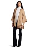 IMAGE OF V Fraas Women's Plaid Trim Ruana, Camel, One Size