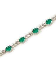 14K White Gold Oval Emerald and Diamond Bracelet