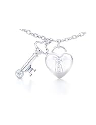 Valentines Day Gifts Bling Jewelry 925 CZ Key Lock Heart Pendant Necklace 16in