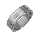 New Mens Titanium Polished Double Gold Band Ring, 8mm Wide. Available in most sizes. Comes in a Quality Gift Box.