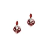 Image of Red Enamel & Diamond Heart Earrings