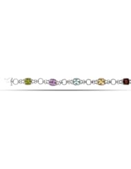 Sterling Silver Rhodium Plated Fancy Style Tennis Bracelet With Garnet, Citrine, Aqua Marine, Amethyst And Peridot Gemstones - 7.5 Inches