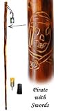 Hardwood Walking Stick - Carved Pirate with Sword - 55 Inch