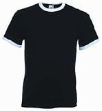 Fruit of the Loom plain ringer t-shirt Black body white contrast XL (44 - 46 inch chest)