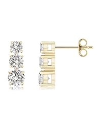 3.08 ct Three Stone Round Diamond Earrings