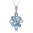 Fine Blue Topaz Gemstone White Gold Flower Pendant