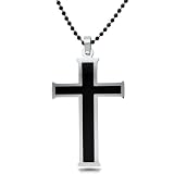 Stainless Steel Cross with Black Resin Inlay on 24 Inch Chain