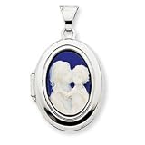 14k White Gold Cameo Oval Locket Pendant