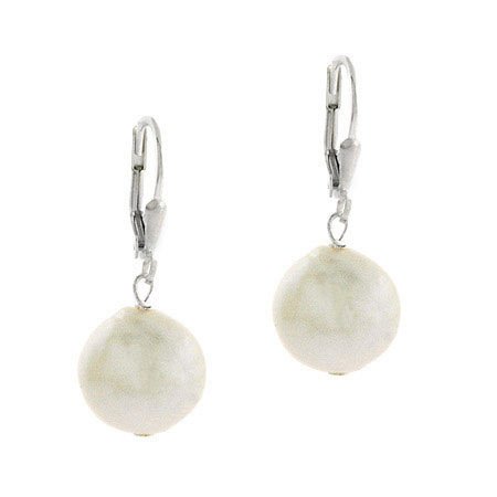 Genuine Freshwater Cultured White Coin Pearl LeverBack Lever Back Earrings