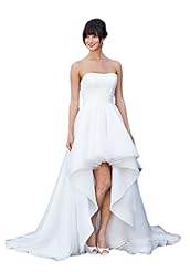 Strapless Organza/Satin Sleeveless High-Low-Hem Lace-Up Wedding Party Dress 