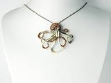 Vintage-like Brass Tone Orange Yellow Topaz Octopus Body Head Pendant Necklace