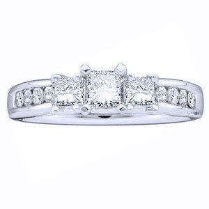1 Carat Princess Diamond 14k White Gold Three Stone Pre-Set Engagement Ring