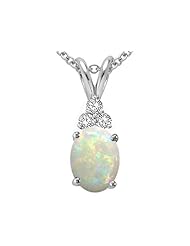 Tommaso Design (tm) Oval 8x6mm Genuine Opal and Diamond Pendant