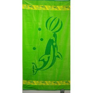 Luxury Set of Two (2) Pieces Oversized Beach Towels -Happy Dolphin- 100% Egyptian Cotton