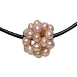 Cultured Pearl Cluster w. Leather Cord Necklace, Pink