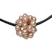 Cultured Pearl Cluster w. Leather Cord Necklace, Pink