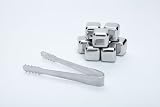 Onyx Stainless Steel Chilling Cubes - Deluxe Set of 8 and Serving Tongs