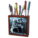 Scenes from the Past Vintage Postcards - Sitting Bull and Buffalo Bill 1895 Cyan - Tile Pen Holders-5 inch tile pen holder