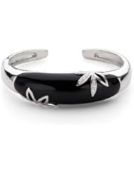 Genuine Onyx & Diamond Cuff Bracelet Sterling Silver 67718