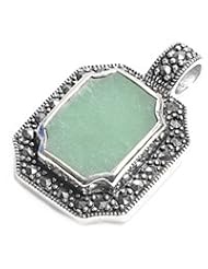 22mm Sterling Silver JADE SQUARE WITH MARCASITE EMBELLISHMENT PENDANT