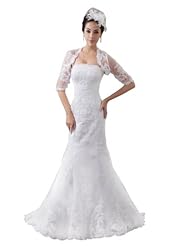 Strapless Sequined Lace Mermaid Spring Fall Elbow Length Sleeves  Dress with a Chapel Train 