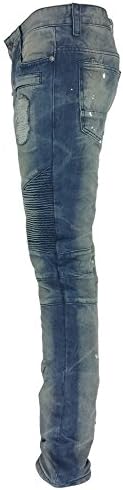 Men's distressed skinny biker moto jean MONET BLUE 40X33